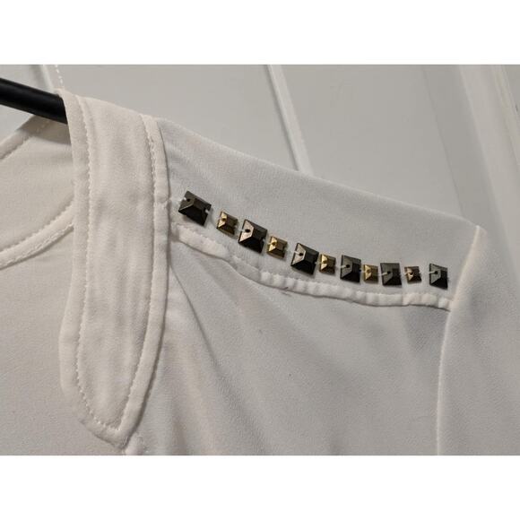 Cache' Longsleeve White Studded Accents Blouse Dressy Work Top Size M MSRP $115 - Picture 3 of 6